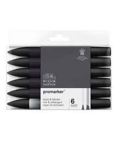 Winsor & Newton Promarker 6pc Black & Blender Set