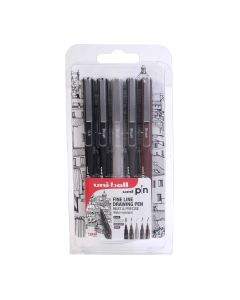 Uni-Ball Pin Fine Line Drawing Set of 5 (0.5mm Black and 4 Assorted Brush Pens)