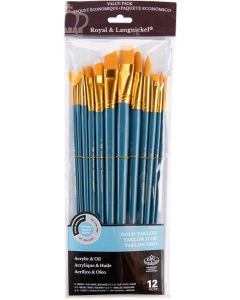 Royal & Langnickel Gold Taklon Assorted Long Handle Paint Brush Set of 12