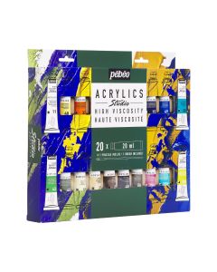 Pebeo Studio High Viscosity Acrylics Set 20 x 20ml Tubes with Brush