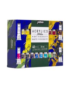 Pebeo Studio High Viscosity Acrylics Set 40 x 20ml Tubes with Brush