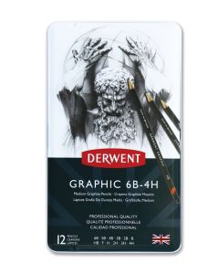 Derwent Graphic Pencils 12 Tin Set of Medium Grade 6B - 4H