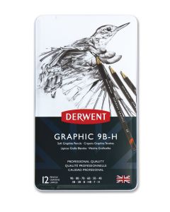 Derwent Graphic Pencil Tin Set of 12 Soft Grade 9B - H