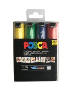 Uni POSCA PC-8K Set of 4 x 8mm Pens (Yellow, Green, Blue, Red)