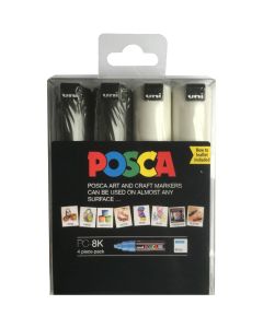 Uni POSCA PC-8K Set of 4 x 8mm Pens (Black & White)