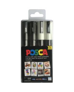 Uni POSCA PC-5M Medium 2.5mm Set of 4 (Black & White) from The Art Shop Skipton