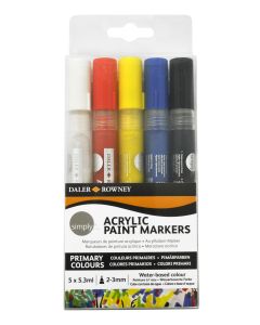 Daler Rowney Simply Acrylic Paint Marker Set of 5 White, Red, Yellow, Blue, Black