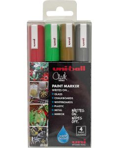 Uni-Ball PWE-5M Chalk Marker Christmas Colours Set 4pc