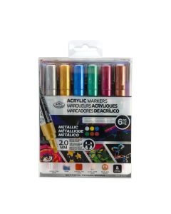 Royal & Langnickel 2mm Reversible Tip Acrylic Markers Metallic Set 6pc