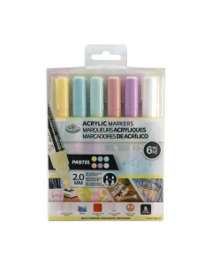 Royal & Langnickel 2mm Reversible Tip Acrylic Markers Pastel Set 6pc