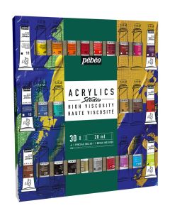 Pebeo Studio High Viscosity Acrylics Set 30 x 20ml Tubes with Brush