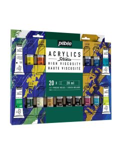 Pebeo Studio High Viscosity Acrylics Set 20 x 20ml Tubes with Brush