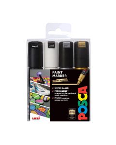 Uni POSCA PC-8K Broad Chisel Paint Markers Mono Colours Set 4pc