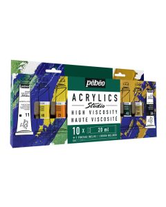 Pebeo Studio High Viscosity Acrylics Set 10 x 20ml Tubes with Brush