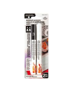 Royal & Langnickel 2mm Reversible Tip Acrylic Markers Black & White Set 2pc