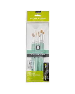 Pebeo Liquid Acrylic Gold Taklon Assorted Precision Paint Brush Set 8pc