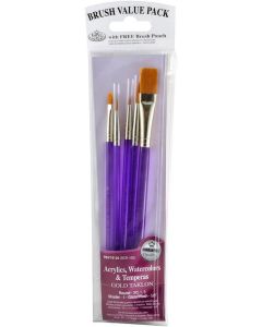 Royal & Langnickel RSET-9130 Gold Taklon Assorted Acrylic Handle Brush Set 5pc