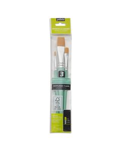 Pebeo Liquid Acrylic Gold Taklon Flat Paint Brush Set 3pc