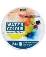 Pebeo Aquarelle Fine Watercolour Tin with 24 Half Pans & Water Brush