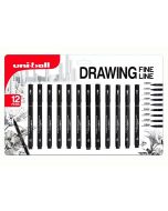 Uni-Ball Pin Fine Line Drawing Pen Set of 12 (Black)