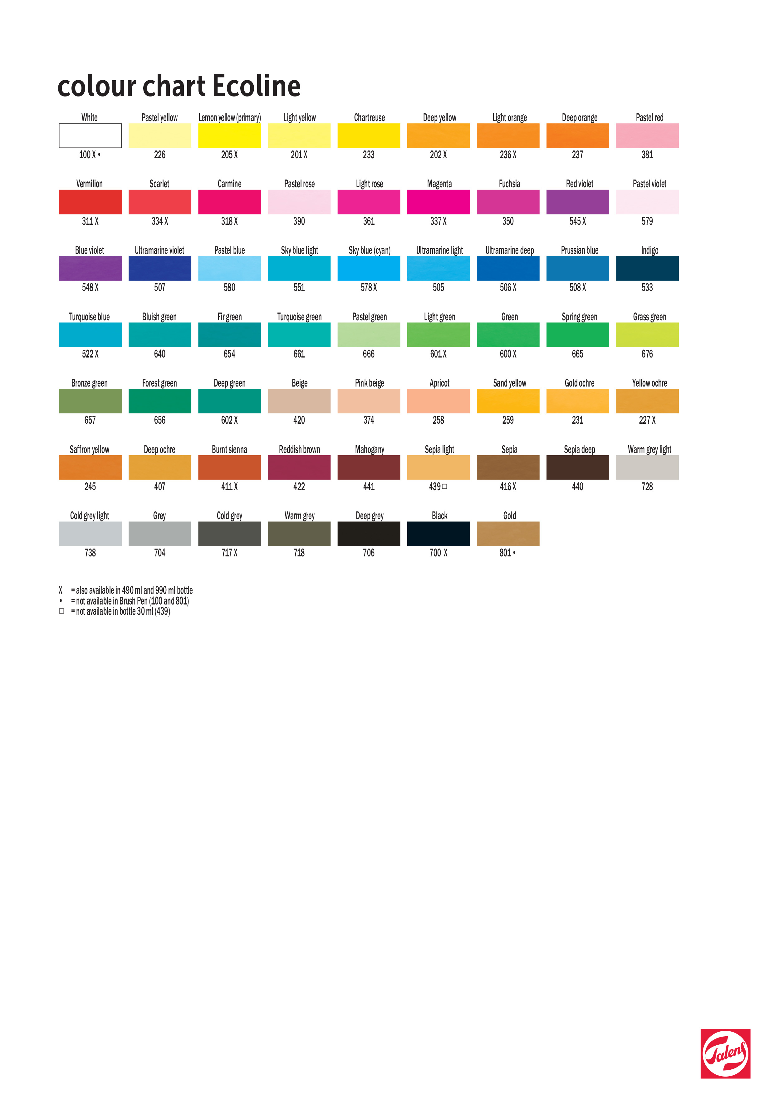 Brush Marker Color Chart